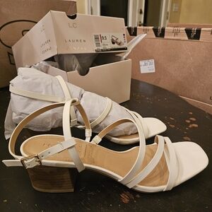 LC Lauren Conrad Cream Strappy Block Heels